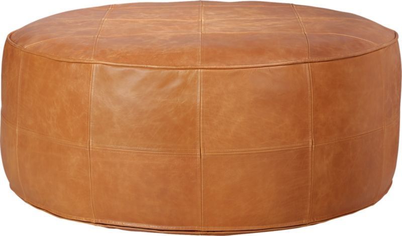 Round Saddle Leather Pouf Medium - Image 1