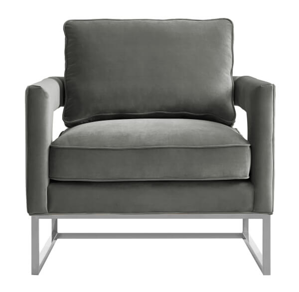 Avery Grey Velvet Chair - Silver Frame - Image 1