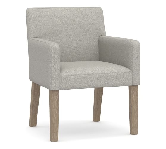 Classic Upholstered Dining Armchair, Seadrift Legs, Performance Boucle Pebble - Image 0