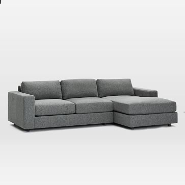 Urban Sectional Set 01: Left Arm 2 Seater Sofa, Right Arm Chaise, Down Fill, Chenille Tweed, Pewter, - Image 0
