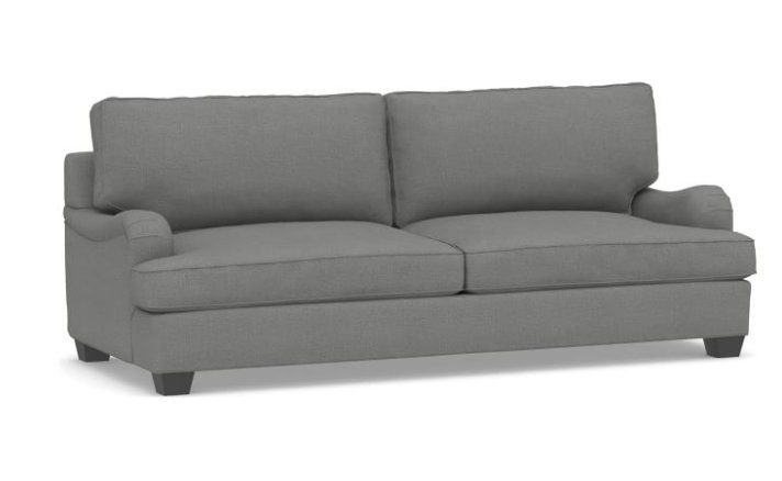 PB English Arm Upholstered Grand Sofa 90", Box Edge Polyester Wrapped Cushions, Basketweave Slub Charcoal - Image 0