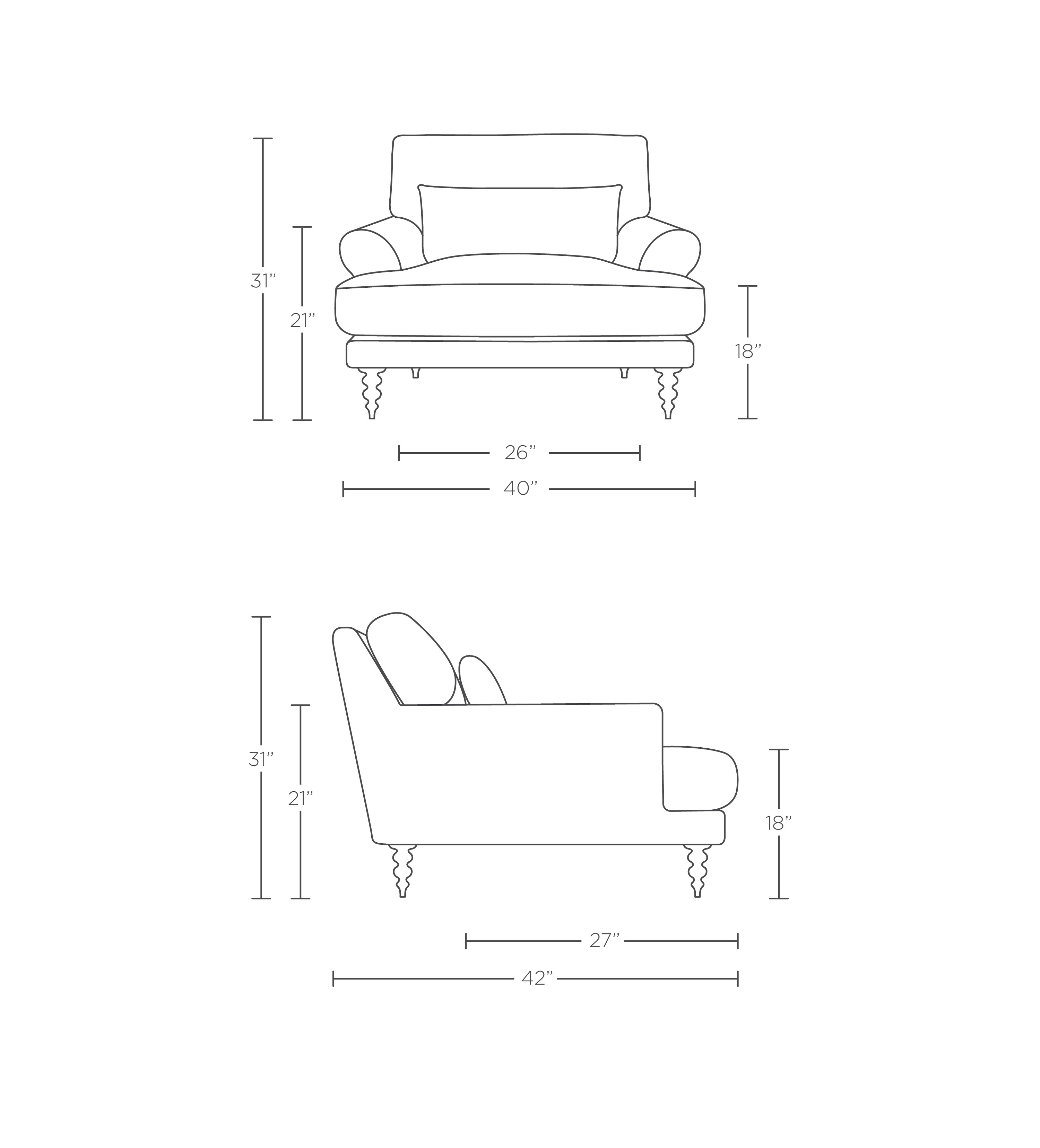 MAXWELL Accent Chair - Rain Cross Weave fabric/Oiled Walnut with Brass Cap Stiletto Leg - Image 4