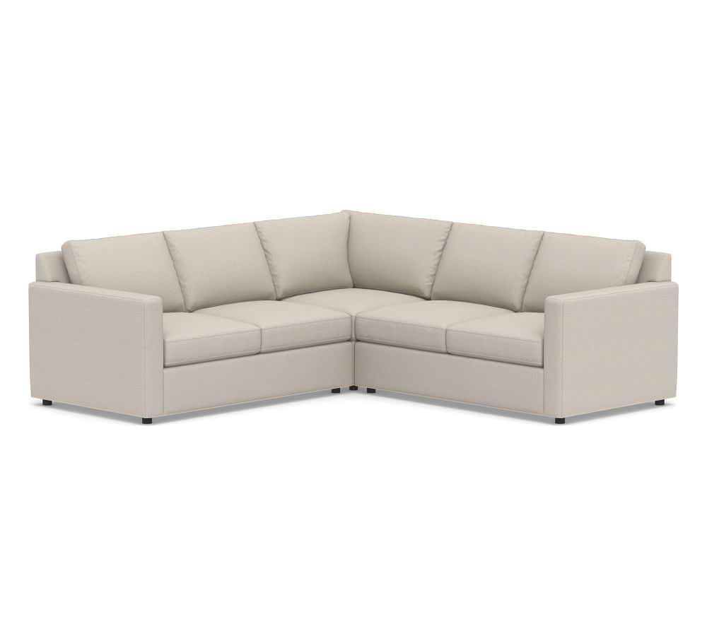 Sanford Square Arm Upholstered 3-Piece L-Shaped Corner Sectional, Polyester Wrapped Cushions, Performance Heathered Tweed Pebble - Image 0