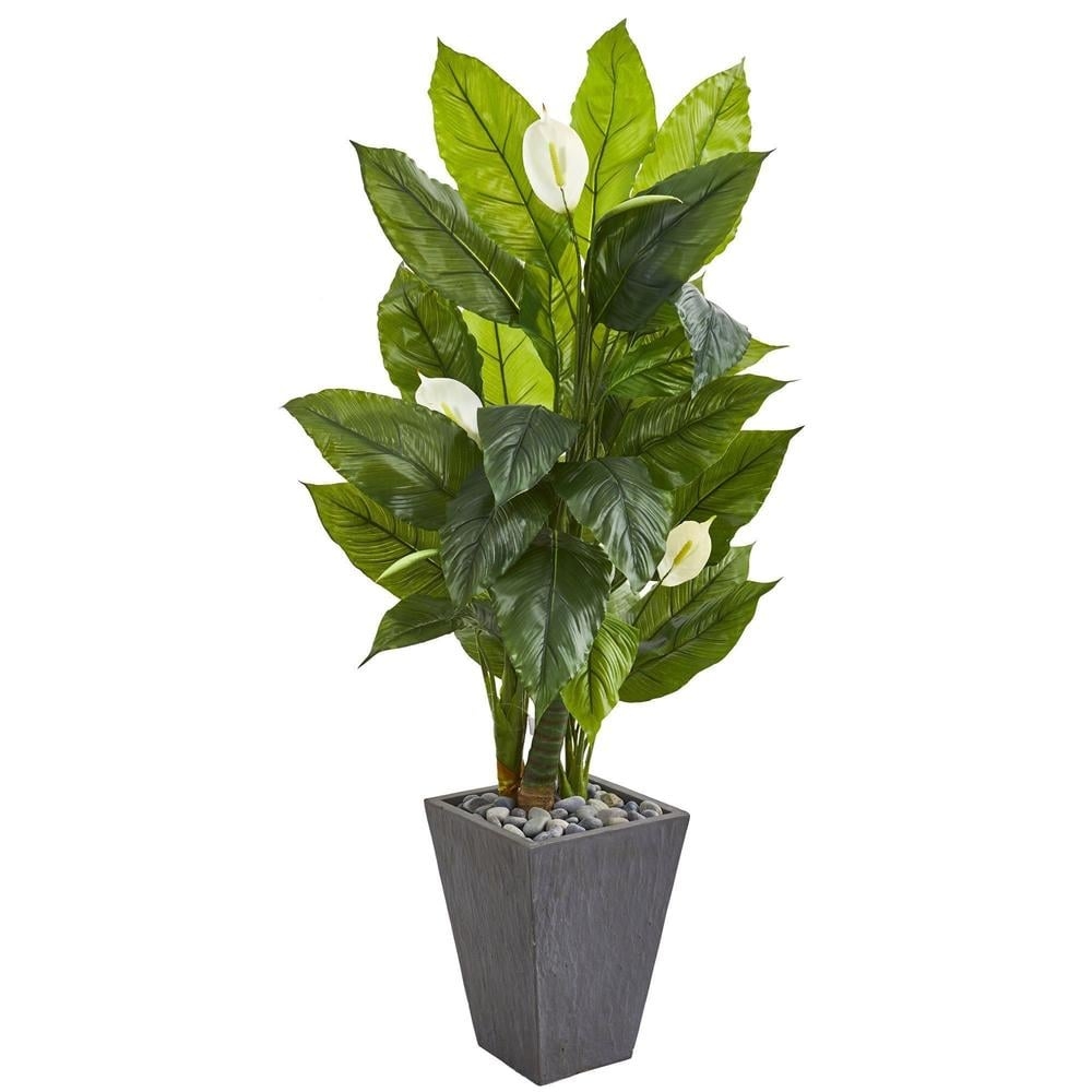 63" SPATHYFILLUM ARTIFICIAL PLANT IN SLATE PLANTER - Image 0