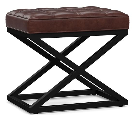 Kirkham Tufted Leather Stool, Rustic Brown Base, Statesville Molasses - Image 0