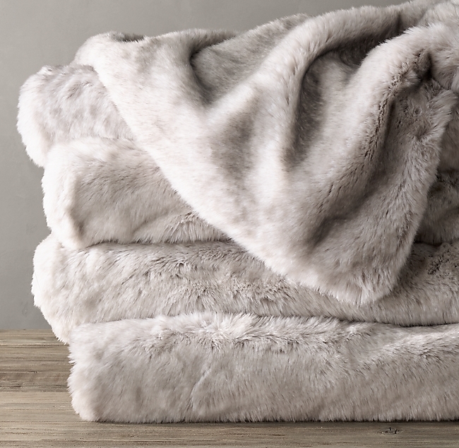 LUXE FAUX FUR THROW - Chinchilla, 60" x 80" - Image 0