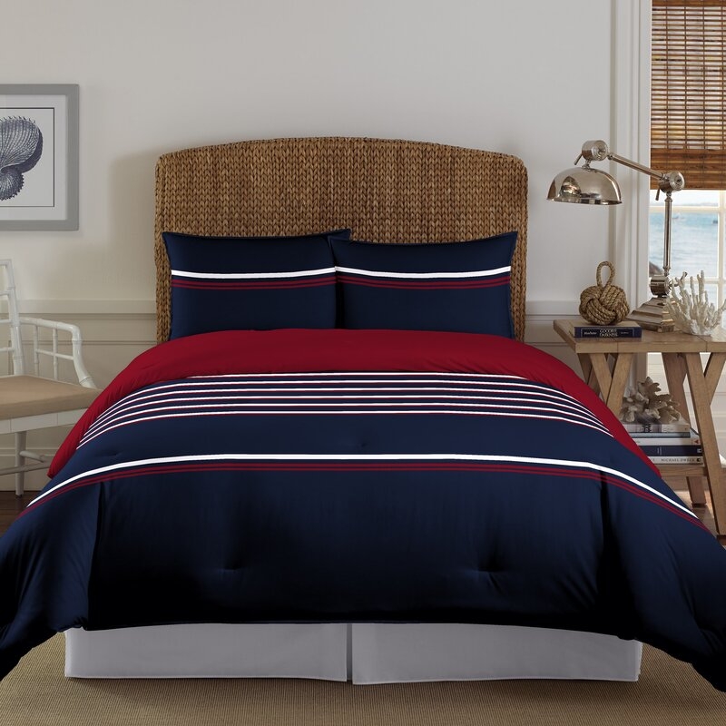 Full / Queen Navy Blue/Red/White Mineola Reversible Comforter Set, Full/Queen - Image 0