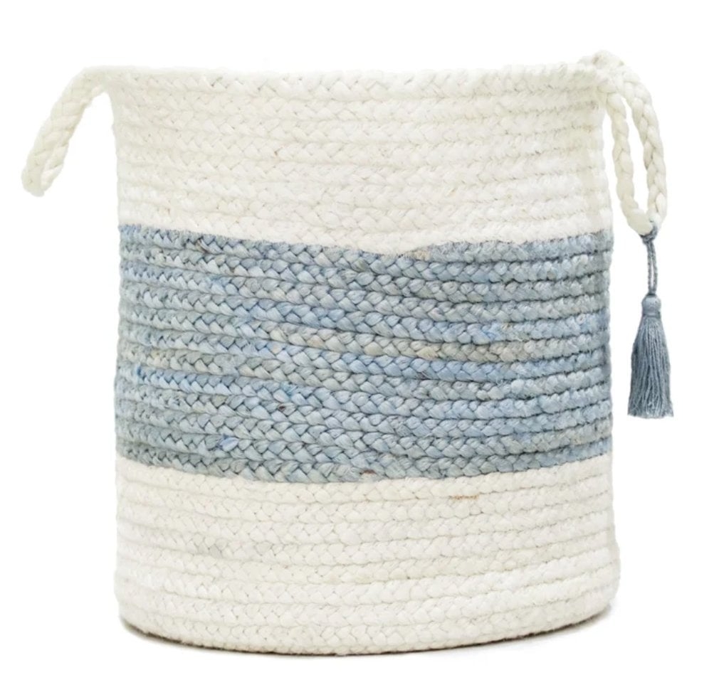 Natural Jute Striped Braided Storage Basket - Image 0