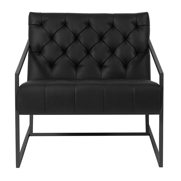 George Oliver Transitional Black Leather Tufted Lounge Chair - Image 1