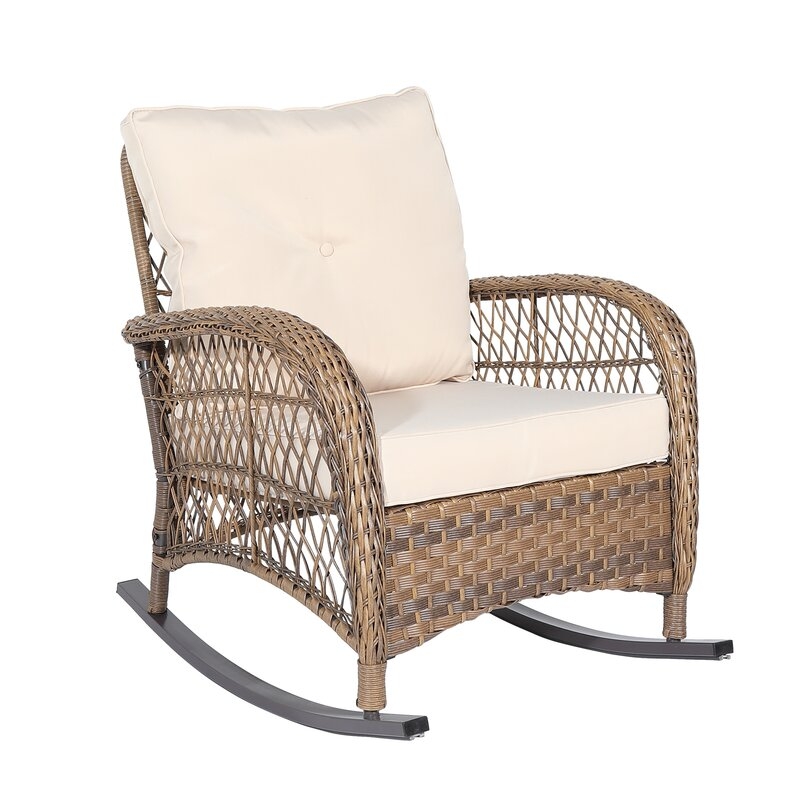 Outdoor Hudak Rocking Wicker/Rattan Chair with Cushions - Image 0