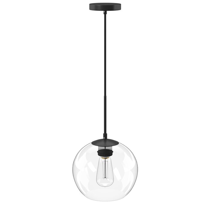 Yearwood 1-Light Single Globe Pendant, Black/Clear - Image 2