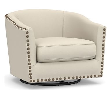 Harlow Upholstered Swivel Armchair, Polyester Wrapped Cushions, Performance Brushed Basketweave Ivory - Image 0