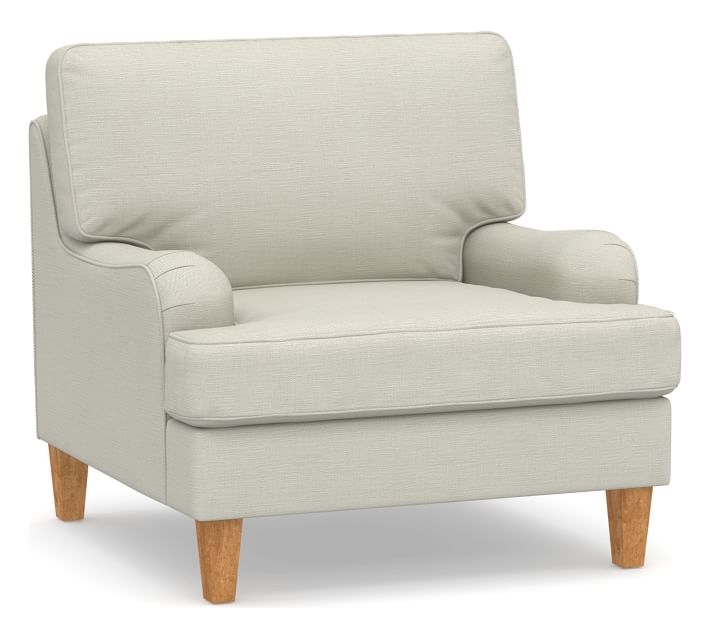 SoMa Hawthorne English Upholstered Armchair, Polyester Wrapped Cushions, Premium Performance Basketweave Pebble - Image 0