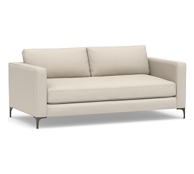 Jake Upholstered Loveseat 70" with Bronze Legs, Polyester Wrapped Cushions, Performance Brushed Basketweave Oatmeal - Image 0