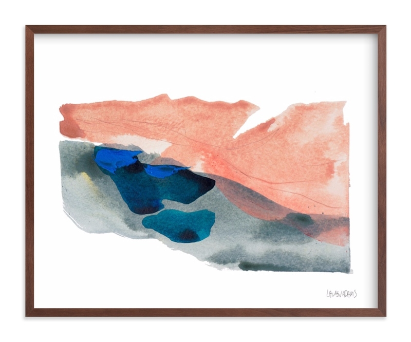 Morning River - blush pink, 20" x 16", walnut wood, white border, signature - Image 0