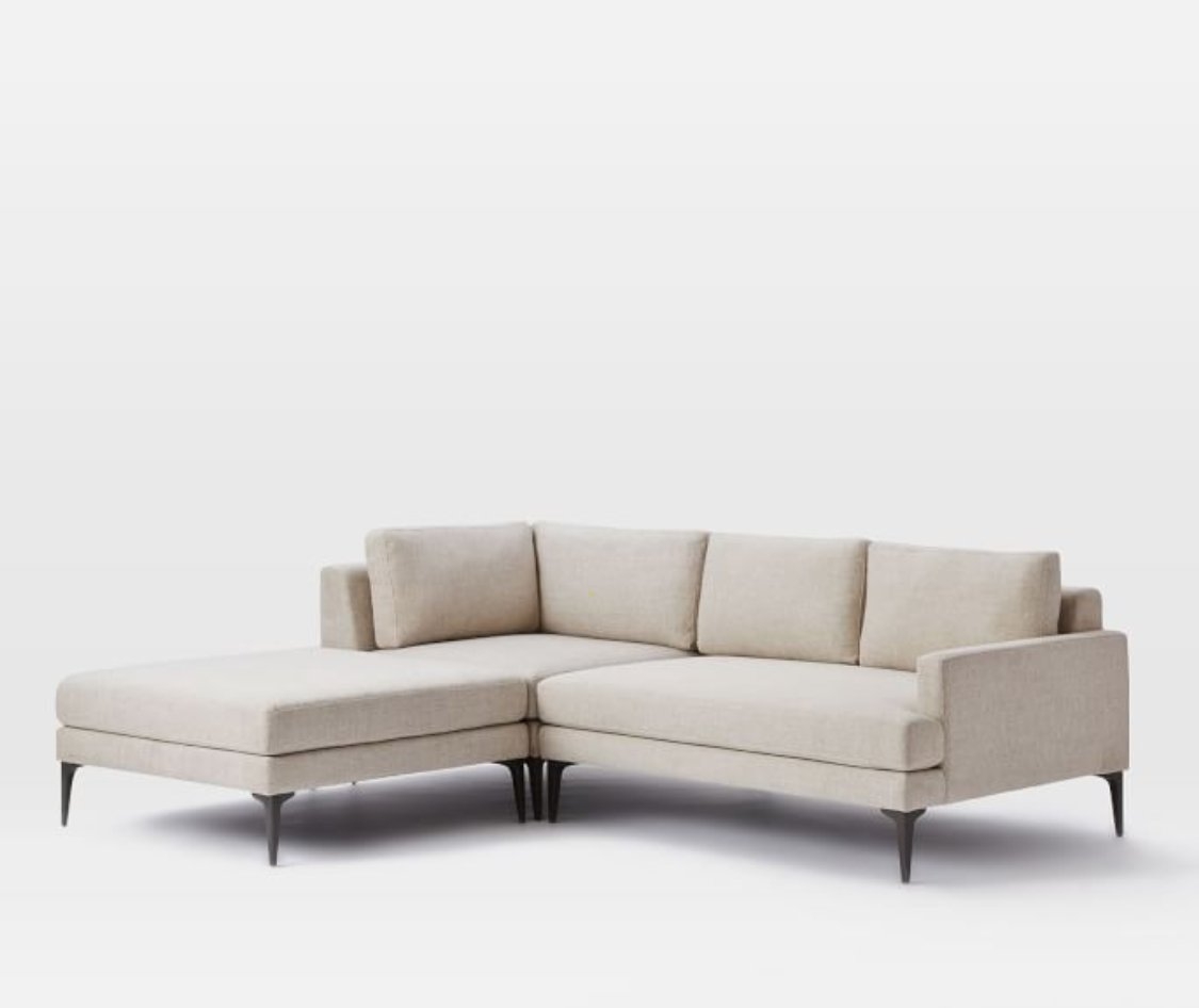 Andes 3-Piece Chaise Sectional, Left, Twill Stone - Image 0