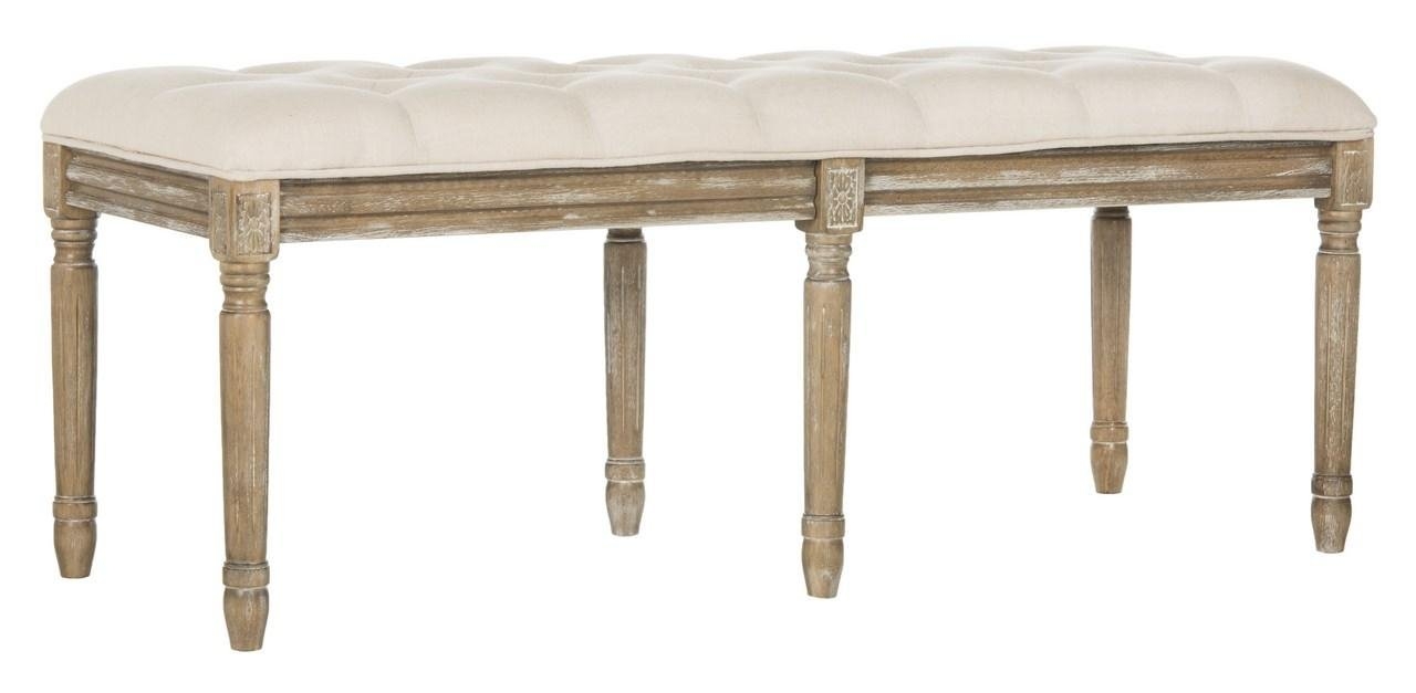 Rocha 19''H French Brasserie Tufted Traditional Bench - Beige/Rustic Oak - Arlo Home - Image 1