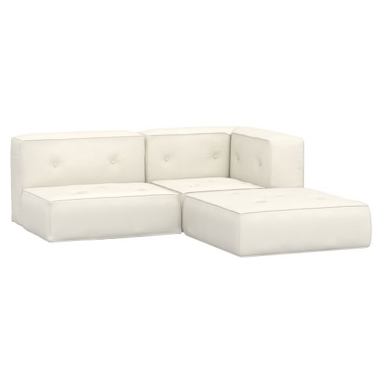 Cushy Piped Trim Sectional Set, Recycled Blend Chenille Washed Ivory, QS In-home - Image 0