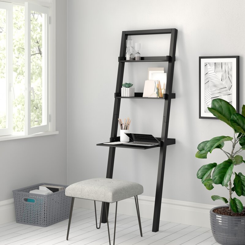 Annia Leaning Desk With 2 Shelves - Black - Image 0