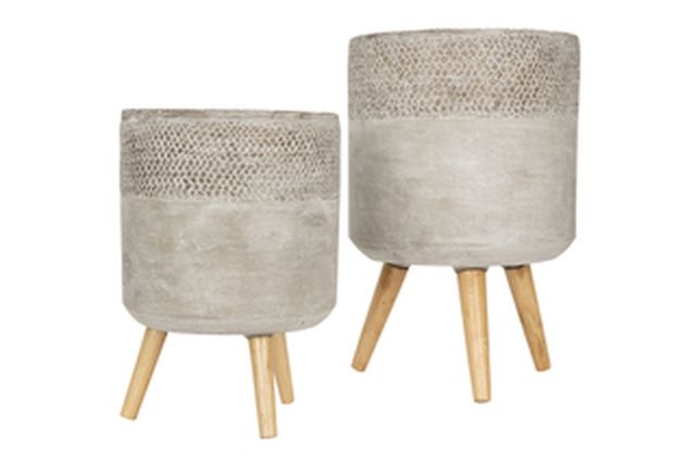 Grey Cement Planter with Removable Wood Legs (Set of 2 Sizes) - Image 0