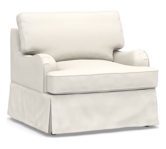 SoMa Hawthorne English Slipcovered Armchair, Polyester Wrapped Cushions, Performance Twill Warm White - Image 0