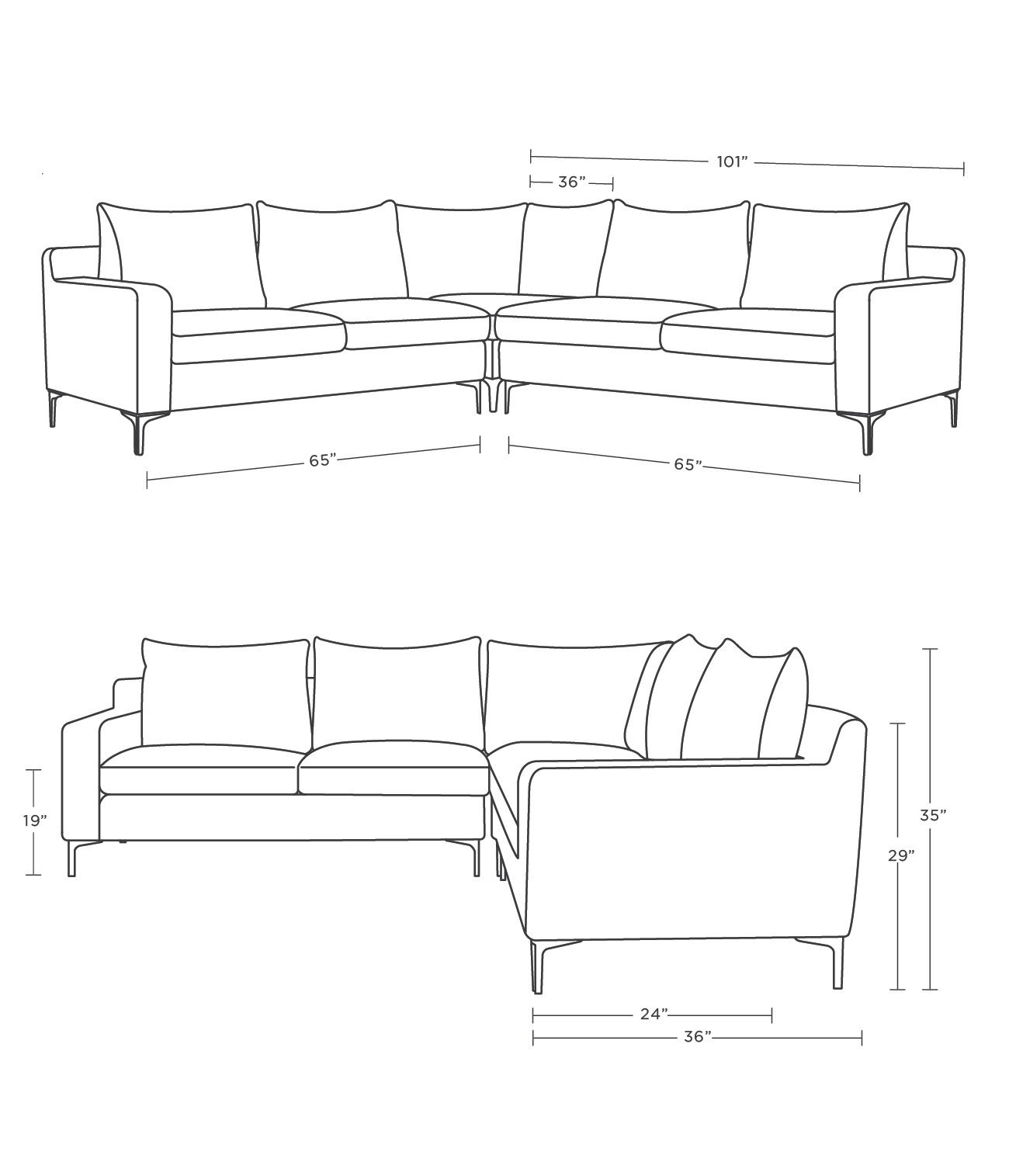 SLOAN Corner Sectional Sofa - Charcoal Heavy Cloth--bench cushion - 97'' - Image 1