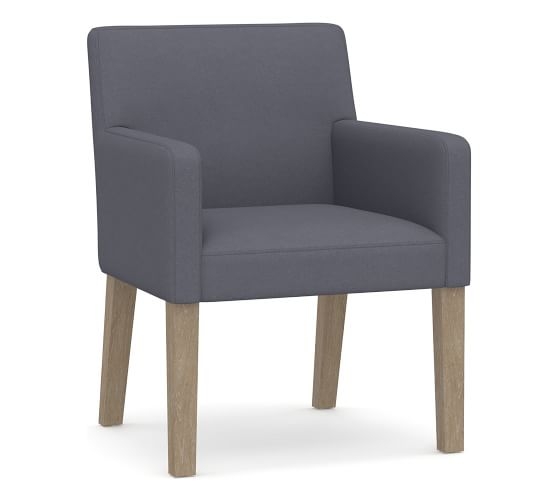 PB Classic Square Arm Upholstered Dining Armchair, Seadrift Frame, Washed Canvas Storm Blue - Image 0