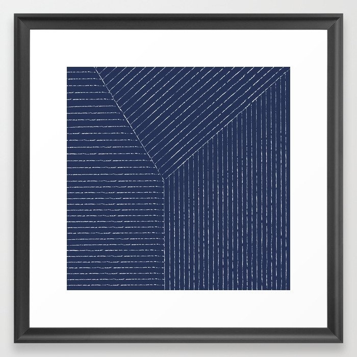 Lines / Navy Framed Art Print - Image 0