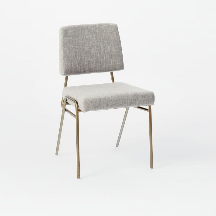 Wire Frame Dining Chair, Linen Weave Platinum, Antique Brass-Individual - Image 0