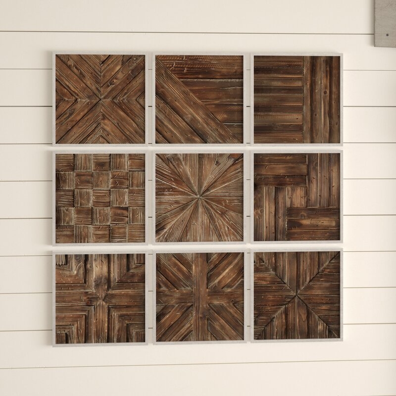9 Piece Rustic Wooden Square Wall Décor Set - Image 0