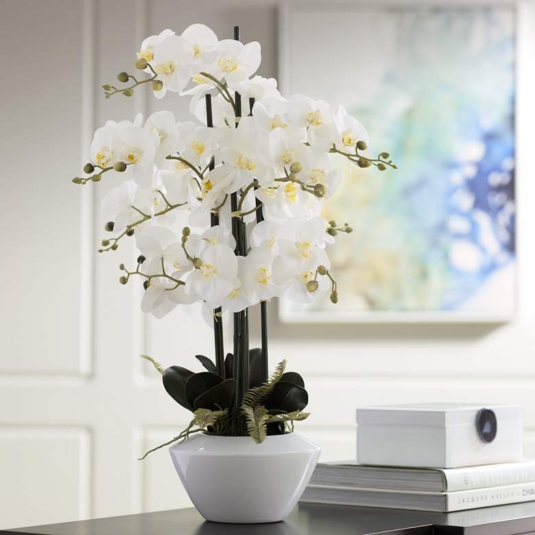 White Phalaenopsis Orchid Faux Floral Arrangement, 29" - Image 1