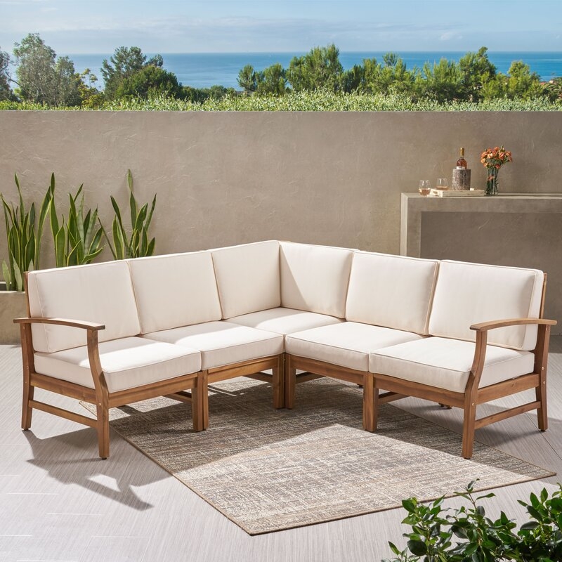 Bevelyn 24'' Wide Outdoor Symmetrical Patio Sectional with Cushions, Cream - Image 1