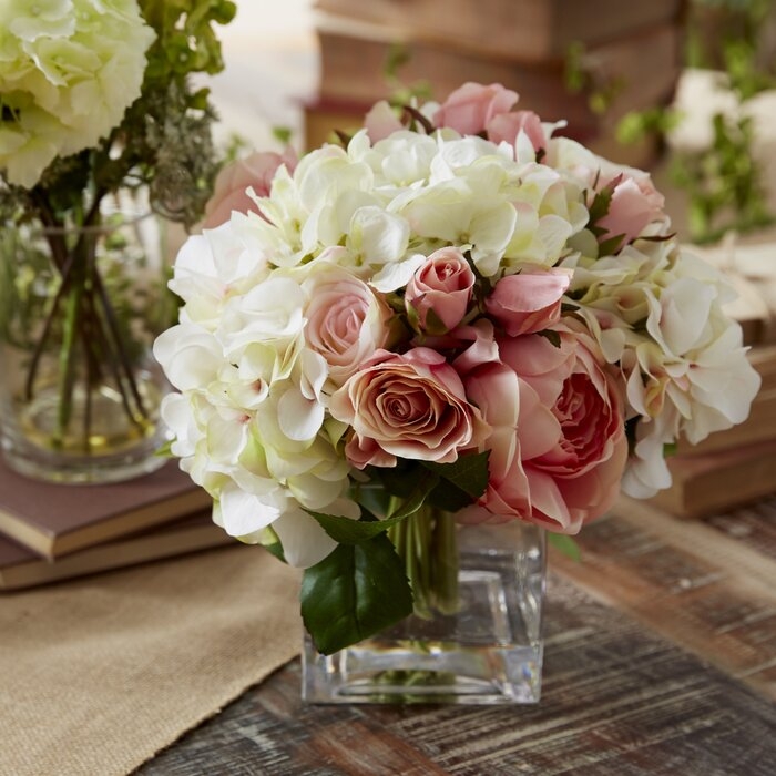 Assorted Roses Centerpiece in Glass Vase - Image 0