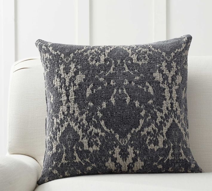 Devin Jacquard Pillow Cover, 22", Charcoal - Image 0