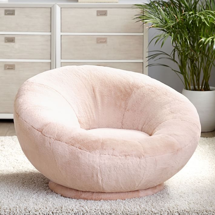 Faux Fur Groovy Swivel Chair, Blush/Pink - Image 2