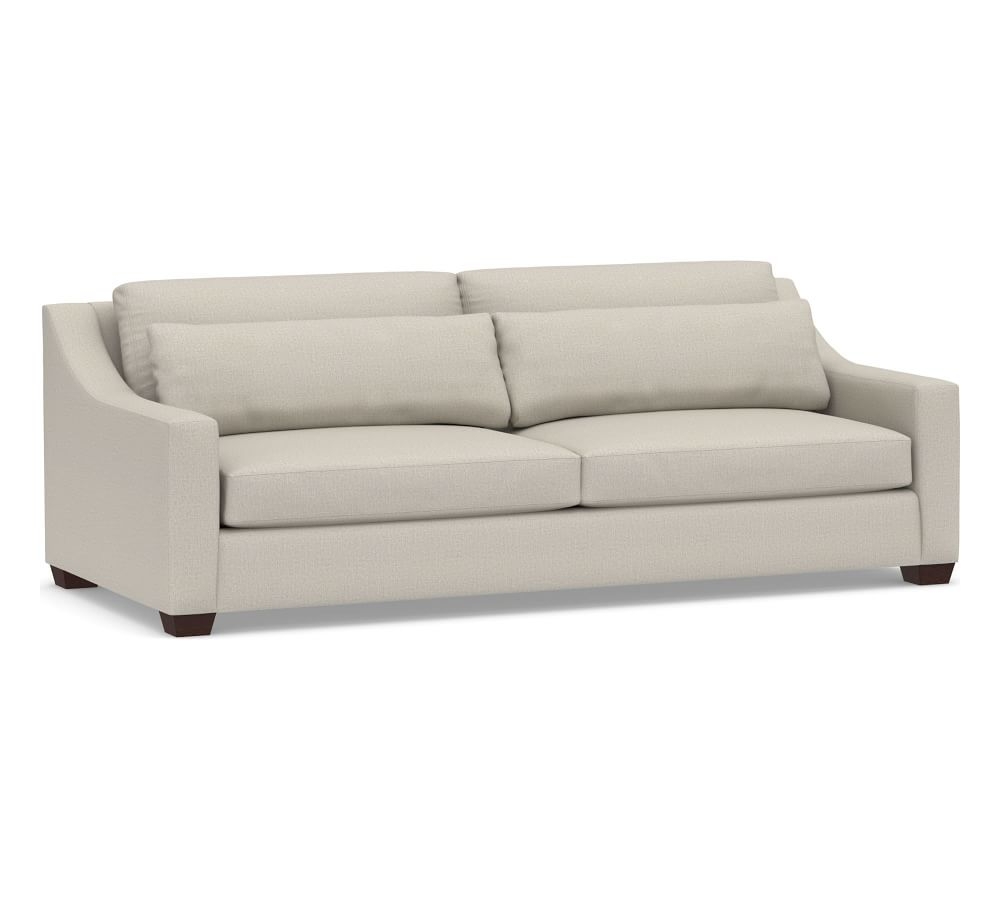 York Slope Arm Upholstered Deep Seat Grand Sofa 95" 2-Seater, Down Blend Wrapped Cushions, Performance Heathered Tweed Pebble - Image 0