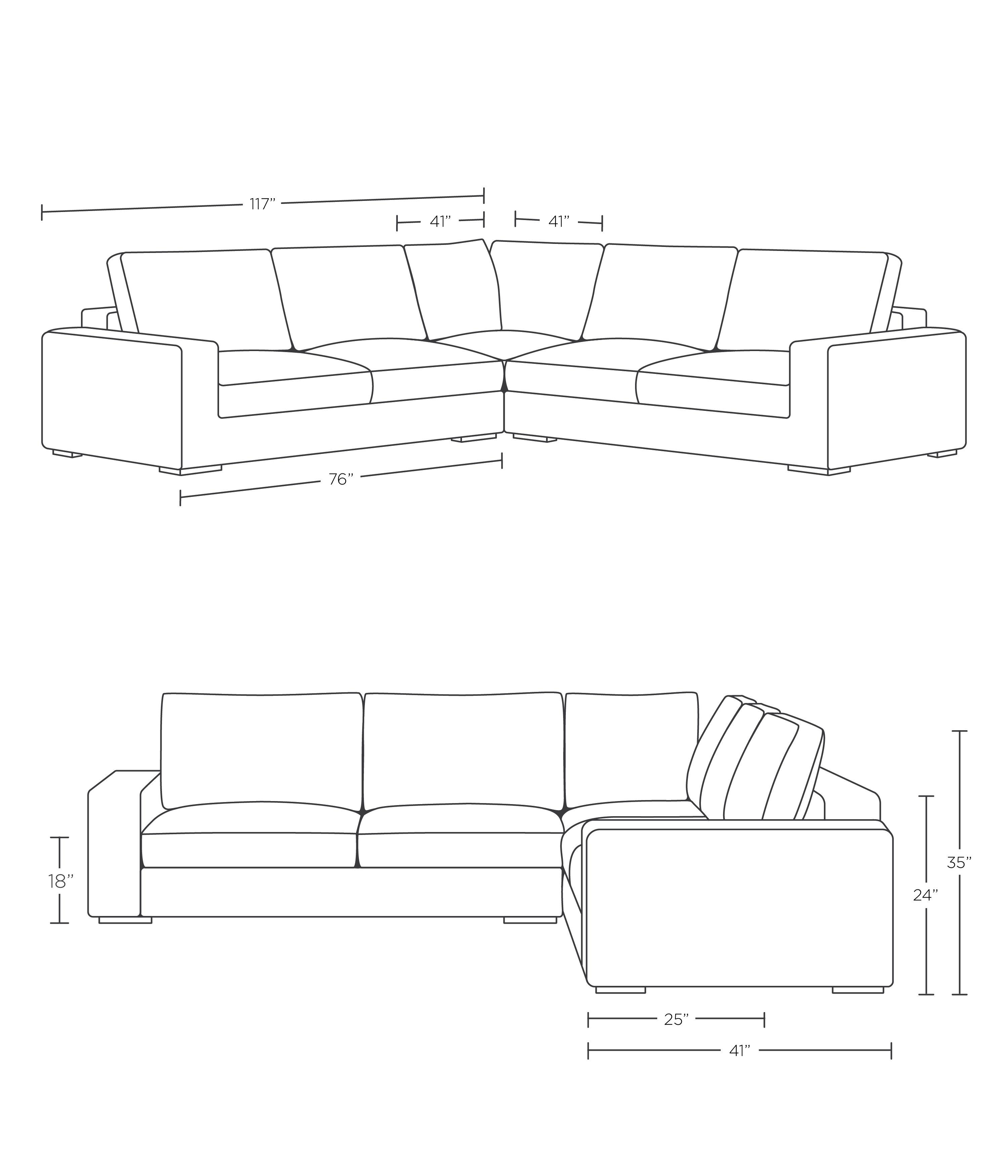 AINSLEY Corner Sectional - 113" - Rain Cross Weave -  Matte Black Ainsley Low L Leg - Standard Fill - 2 Cushion - Image 2
