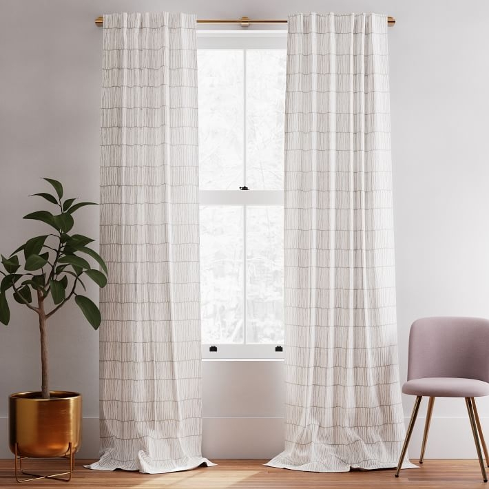 Line Lattice Curtain, Stone Gray Stone White, Set of 2, 48"x96" - Image 0