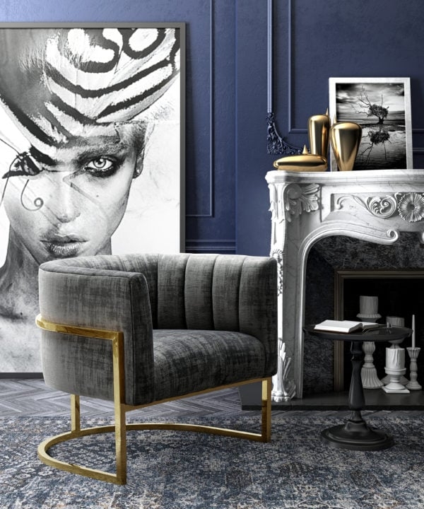 Magnolia  Slub Grey Chair with Gold Base - Image 0