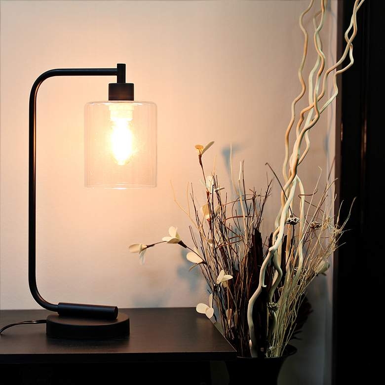 Botehlo Matte Black and Glass Shade Lantern Desk Lamp - Image 3