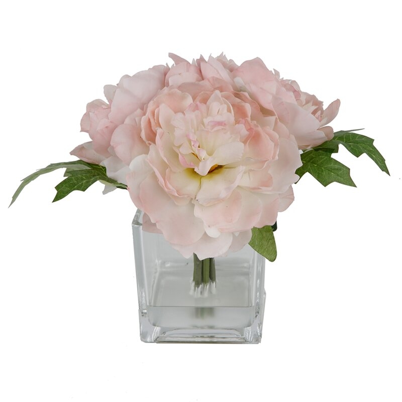 Silk Peonie Floral Arrangement and Centerpiece in Vase - Image 0
