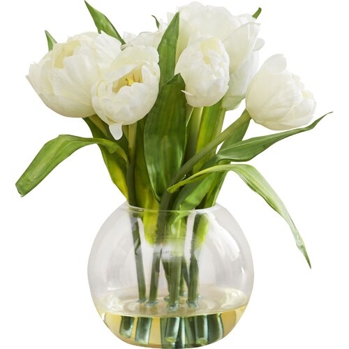 Tulips Arrangement with Vase, White - Image 0