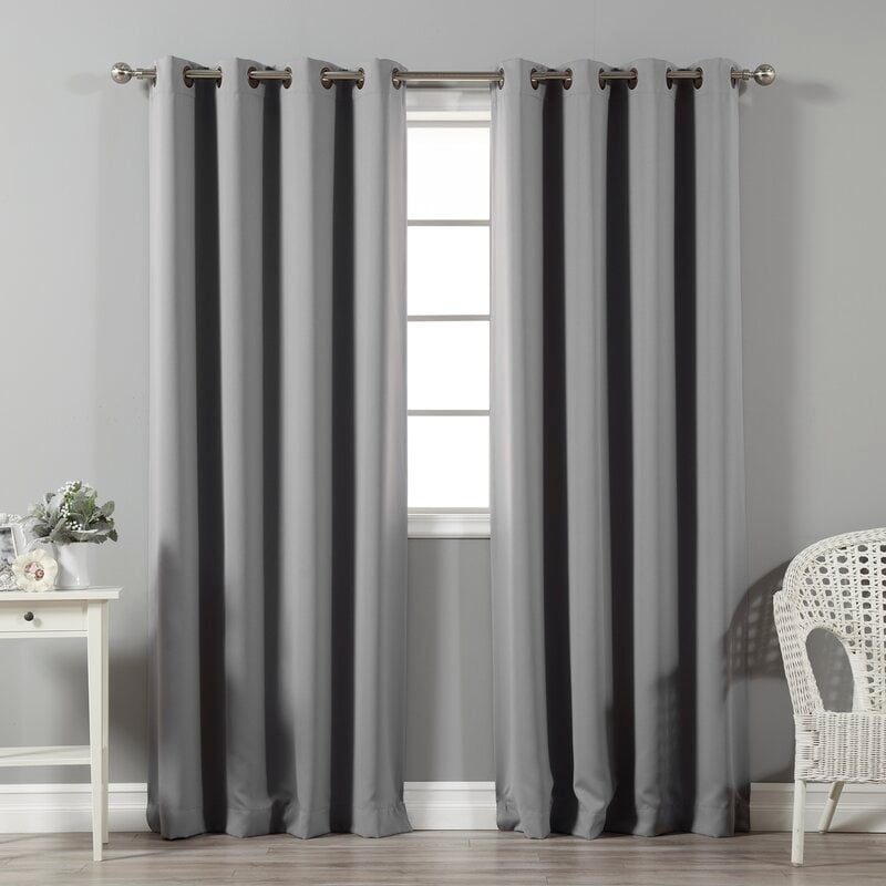 Solid Blackout Thermal Grommet 2 Curtains / Drapes (Set of 2). Gray - Image 0