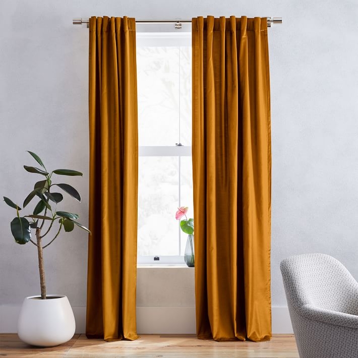 Cotton Luster Velvet Curtain - Golden Oak, 96" Long - Image 0