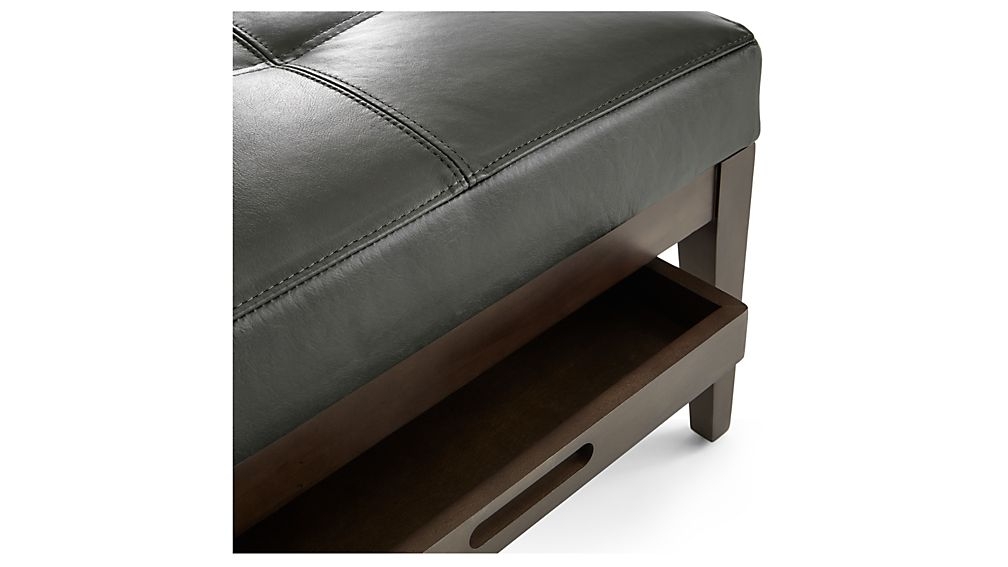 Nash Leather Tufted Rectangular Ottoman with Tray - Image 2