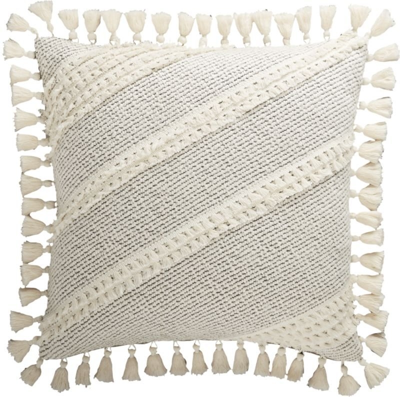18" Liana White Tassel Pillow with Down-Alternative Insert - Image 0
