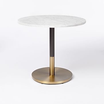 Orbit Base Round Dining Table, White Marble, Antique Bronze/Blackened Brass - Image 1
