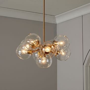 Staggered Glass Chandelier, Round -9 Light, Antique Brass/Clear - Image 1