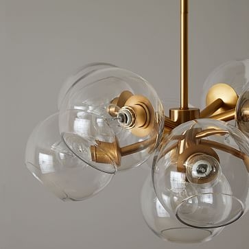 Staggered Glass Chandelier, Round -9 Light, Antique Brass/Clear - Image 2