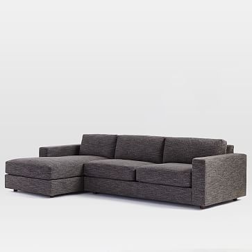 Urban Set 4: Right Arm 76.5"Sofa + Left Arm Chaise, Heathered Tweed, Charcoal, Down Fill - Image 1